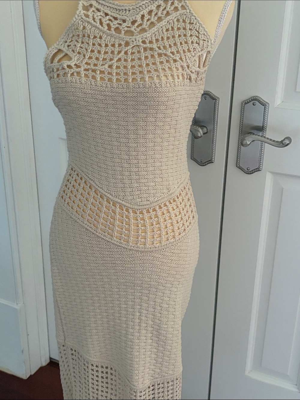 Zara Beige Crochet Maxi Dress - Women